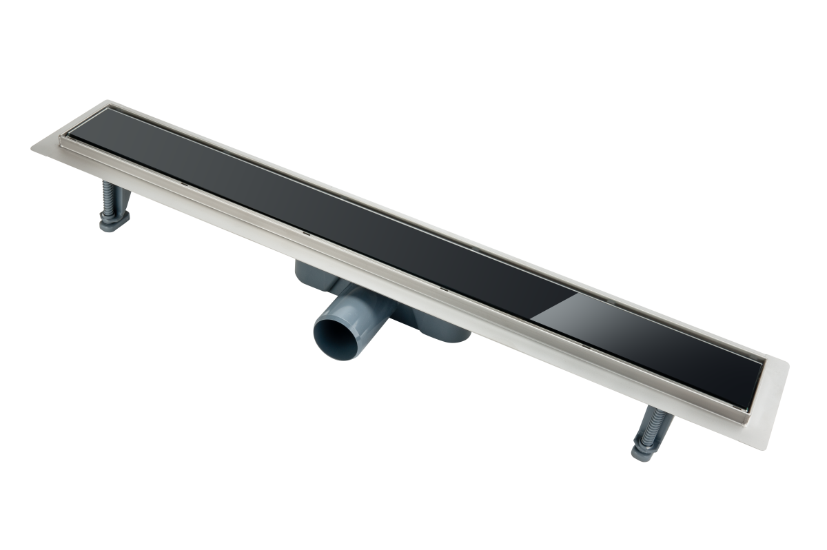 KLEOME, Linear drain with black glass grate, 60cm